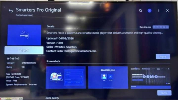 Smarters Pro Original in de LG-appwinkel, verkoper WHMCS Smarters
